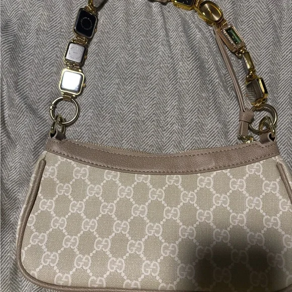 Chic Beige Monogram Shoulder Bag | Trendy Colorful Strap - Picture 3 of 5